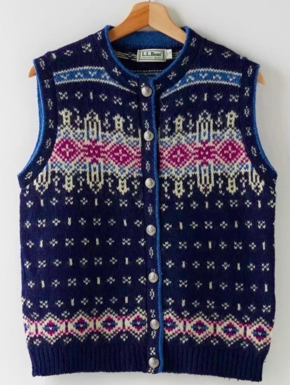 L.L. Bean Wool Fair Isle Sweater Vest XL Preppy Nordic Ski Cabincore USA Vintage